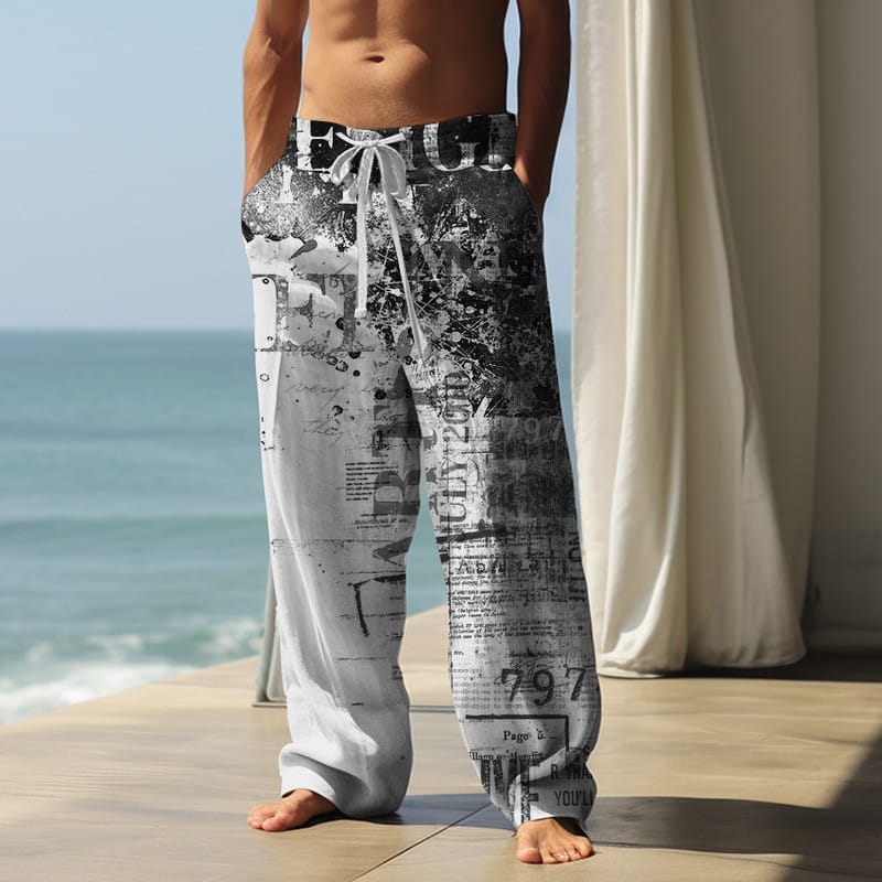 2024 New Men's Summer Casual Pants Hot Selling 3D Trendy Digital Printing Autumn Fragrant Hemp Men's Large Straight Leg Pants