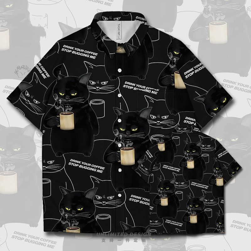 New 2024 Men's Shirt 3d Cool Cat Print Short Sleeve Shirt Harajuku Casual Male Shirt Tops Beach Vacation Hawaiian Shirts For Men