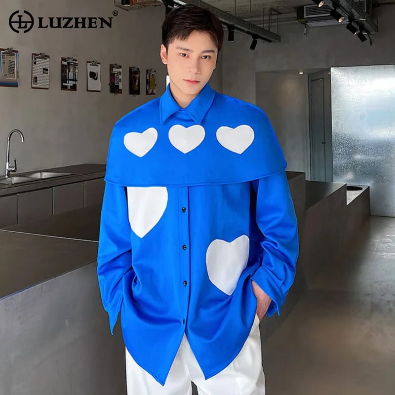 LUZHEN 2024 Stylish Elegant Long Sleeve Shirts Heart-shaped Pattern Original Men's Loose Tops Korean Reviews Many Clothes LZ2914