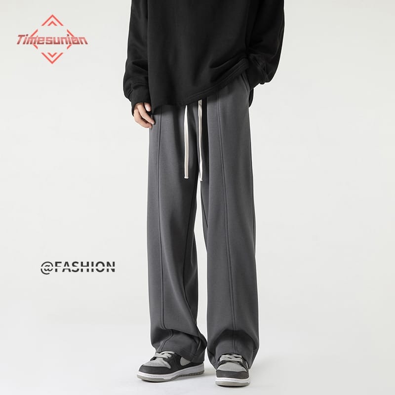 2024 Spring New Men Vertical Loose Wide-leg Cotton Casual Trousers Men's Wide-leg Harem Retro Sports Pants