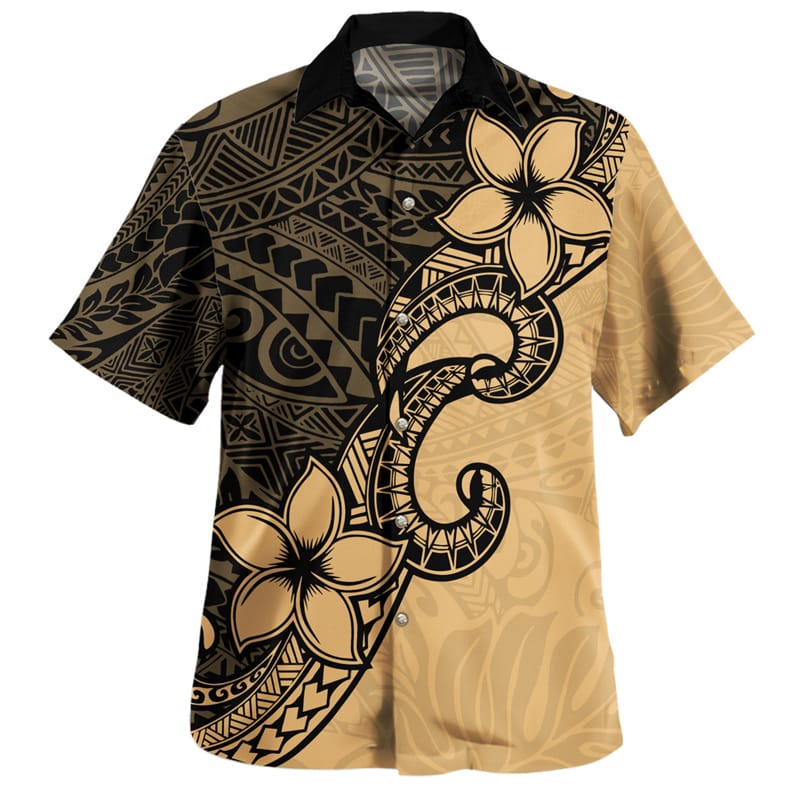 Polynesia Mens Shirts Turn-Down Collar Shirt Samoan Tribal Ethnic Men's Vintage 3D Tops Shirt Hawaiian Casual Short Sleeve Tees