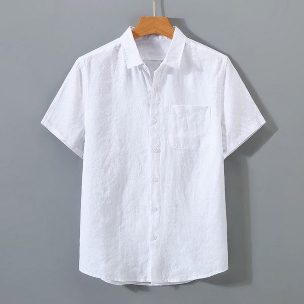 Men Summer Shirt Men Solid Color Shirt Men's Retro Style Short Sleeve Button-up Shirt for Business Casual Wear for Spring