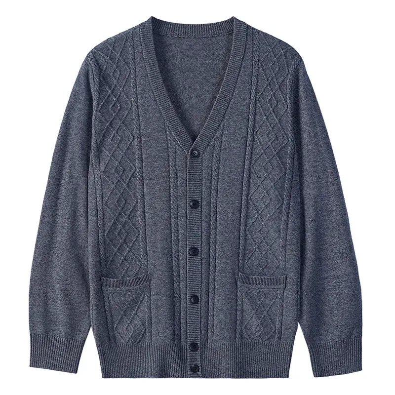 Cardigan Men 2024 New Spring Knitted Sweater with Wool Casual Men's V-neck Jacquard Sweater Coat Mens Clothes