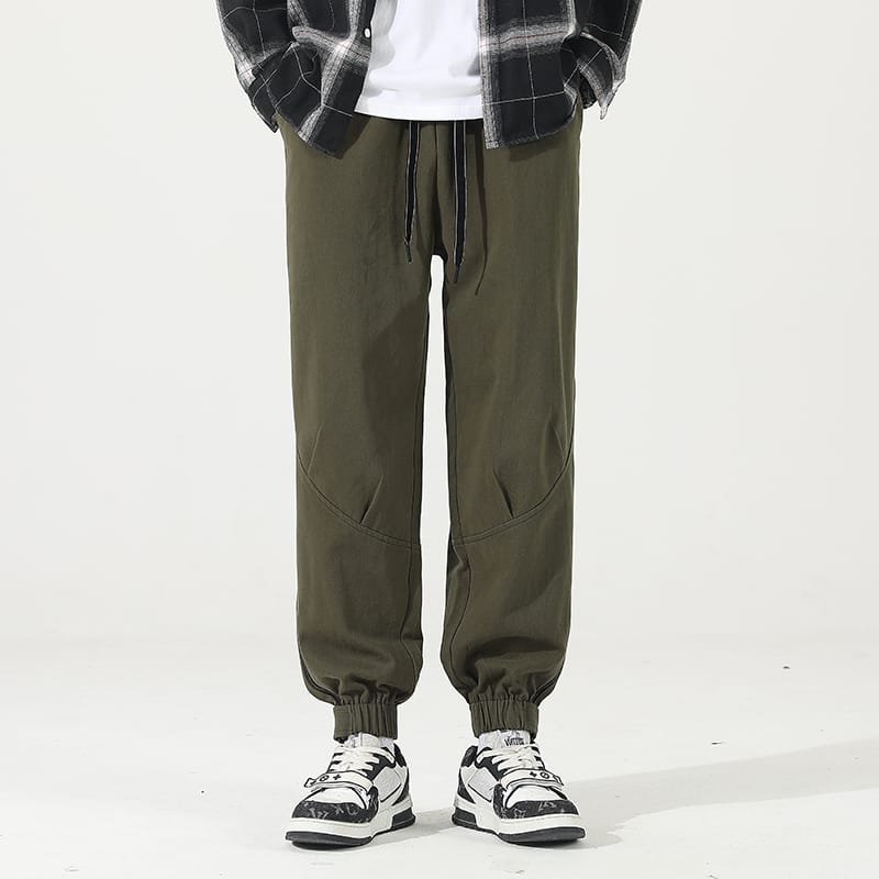 American Style Chaopai Autumn Men's Solid Color Elastic Waist Drawstring Pocket Zipper Fashion Loose Motion Straight Casual Pant