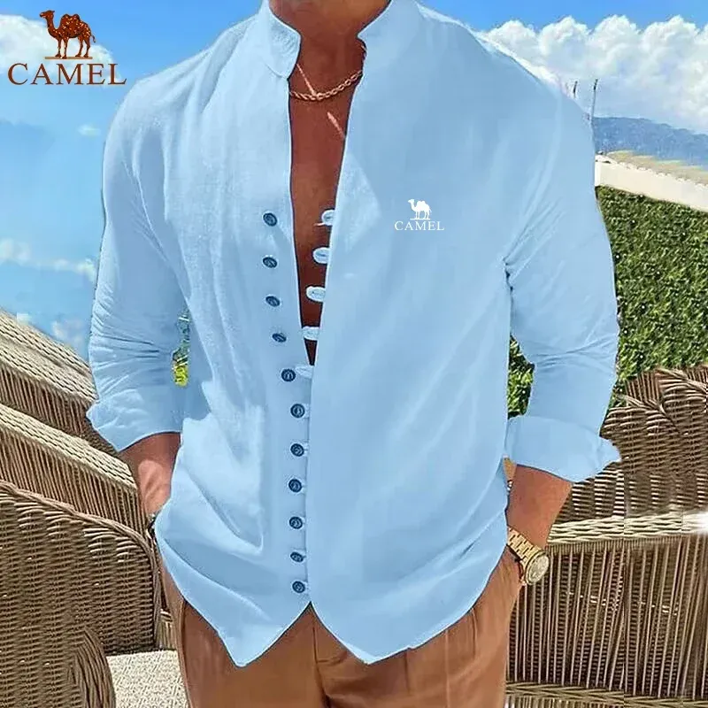 Spring and Autumn Men's High-quality Embroidered 100% Cotton and Linen Long Sleeved Shirt, New Luxury and Fashionable Casual Top