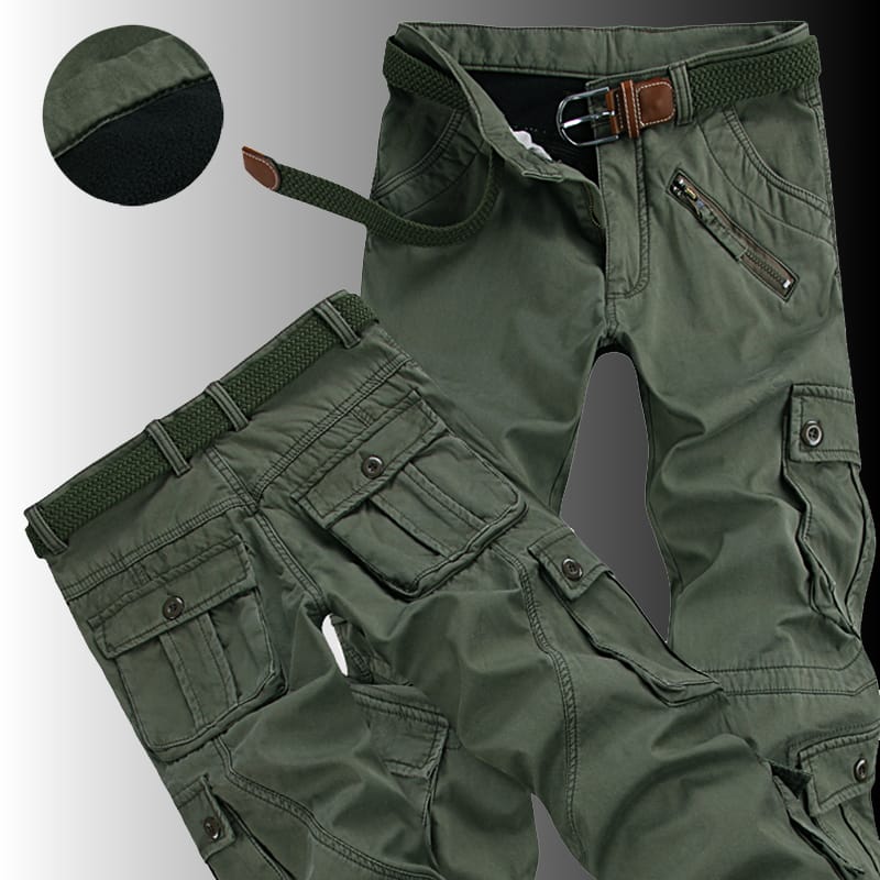 Men's Winter Thick Fleece Cargo Pants Casual Multi Pockets Military Baggy Tactical Pants Male Loose Thermal Warm Long Trousers