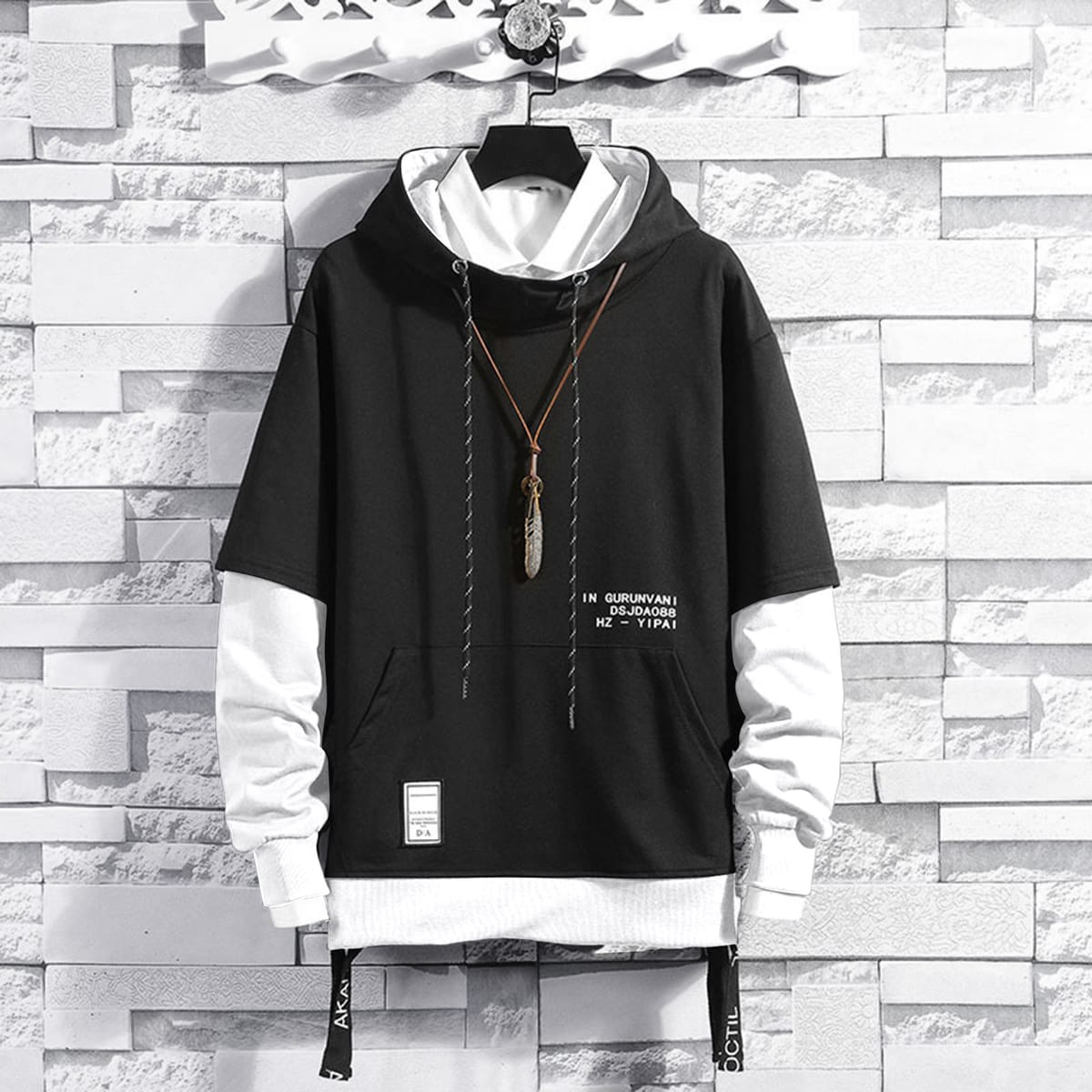 Men's Hooded Pullover Sweatshirt Spring And Autumn Casual Virtual 2 Piece Sweatshirt Jacket Men Rhinestone Hoodie