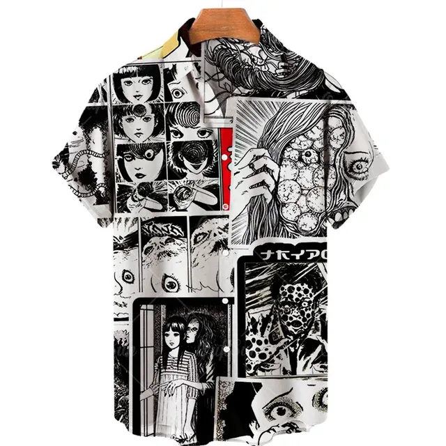 2023 Hawaiian Shirt 3d Anime Horror Print Short Sleeve Men's Shirt Cool Top Camicias Vintage Print Unisex Shirts 5xl