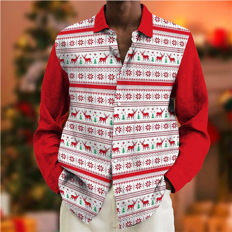 3D Printed Men's Shirt Plaid Snowflake Christmas Shirt Christmas Street Long Sleeve Button Clothing Fashion Design Casual Soft
