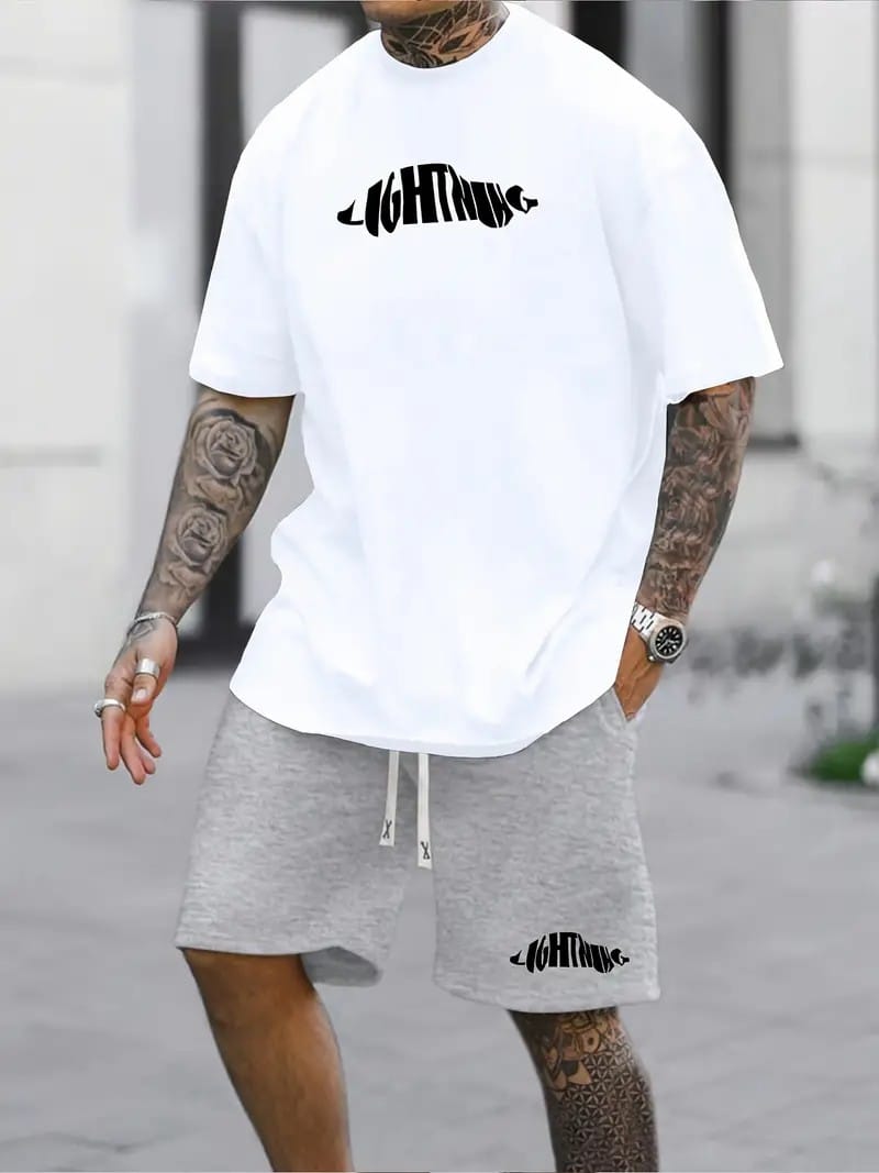 New Men's Sportswear Simple Letter Print Men's Short-sleeved Shorts Suit Quick-drying Fashion Short-sleeved T-shirt Large Size
