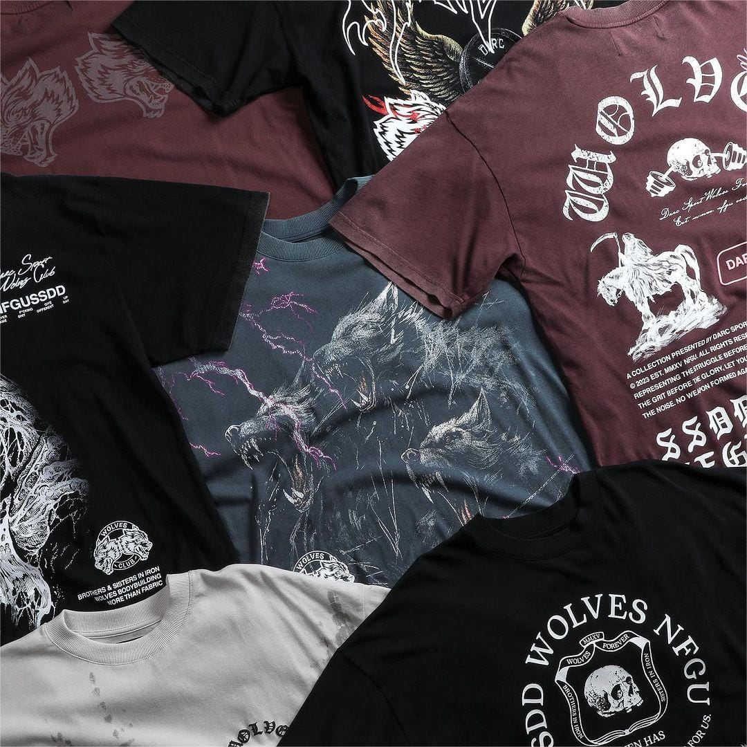 Darc Sport WOLVES NFGU Oversized Screen Printing T-shirts Bodybuilding Workout Fitness Darcsport Print Men's Clothing T-shirts
