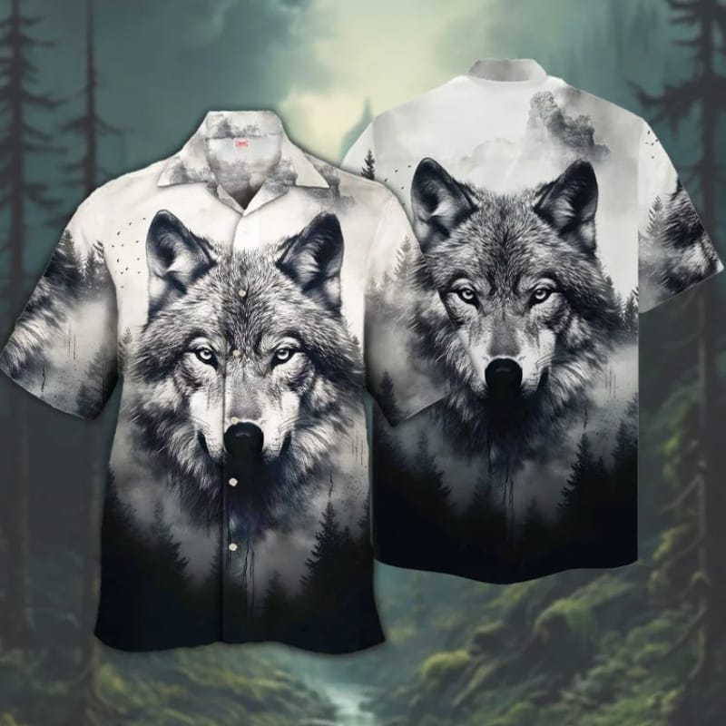 Retro Men's Shirt 3d Wolf Print Short Sleeve Tops Cuban lapel Shirt Oversized Man Clothing Beach Casual Hawaiian Shirts For Men