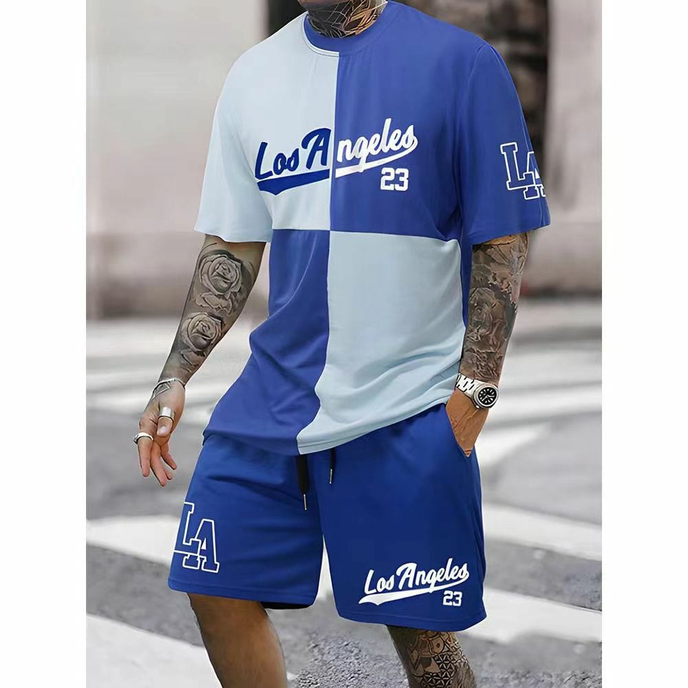 Men's Summer Short Sleeve Shorts Suit Sweat Absorbent Quick Dry Men's Suit Summer New Loose Men's Tops Trendy Printing Large Siz