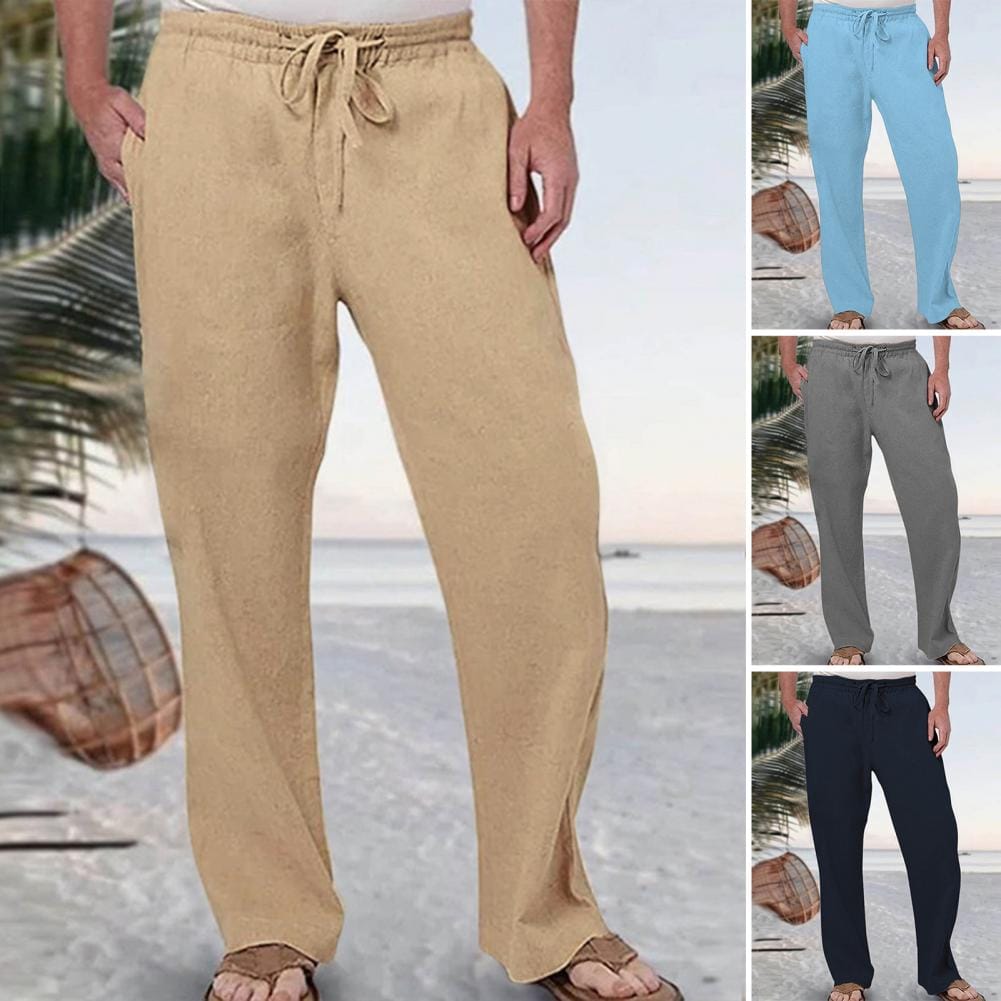 Light Soft Fabric Trousers Breathable Wide Leg Men's Summer Pants with Elastic Waist Soft Loose Fit Featuring Deep Crotch