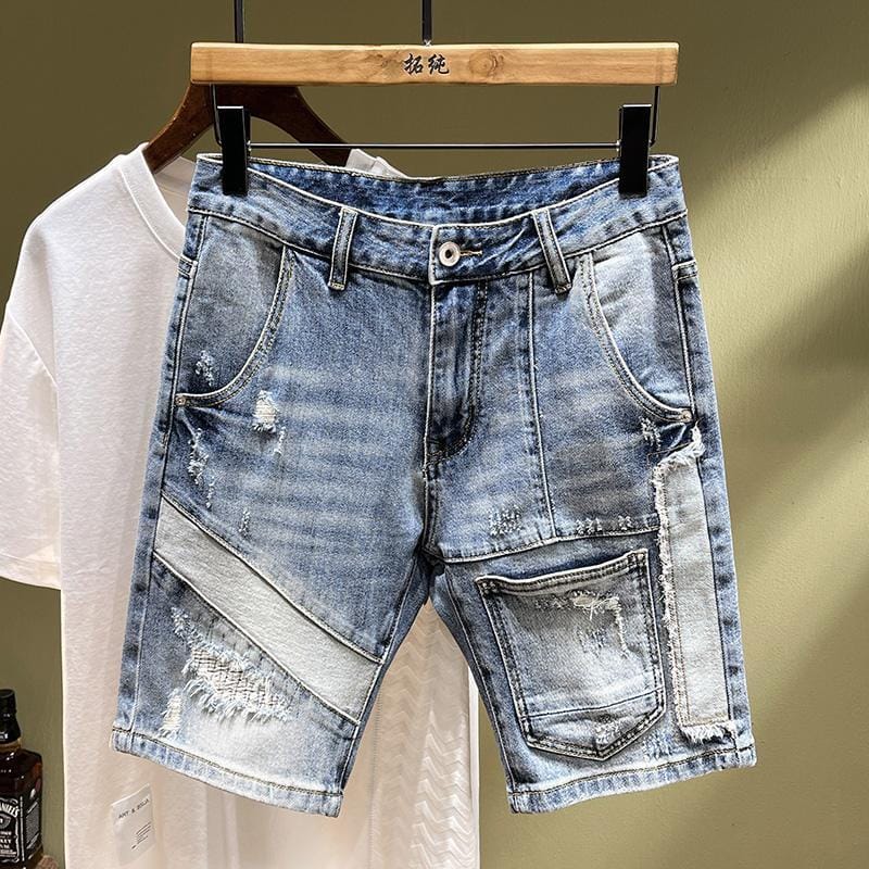 Summer Men's Casual Denim Knee-Length Shorts with Multiple Pockets clothing Distressed Designer ripped streetwear short pants