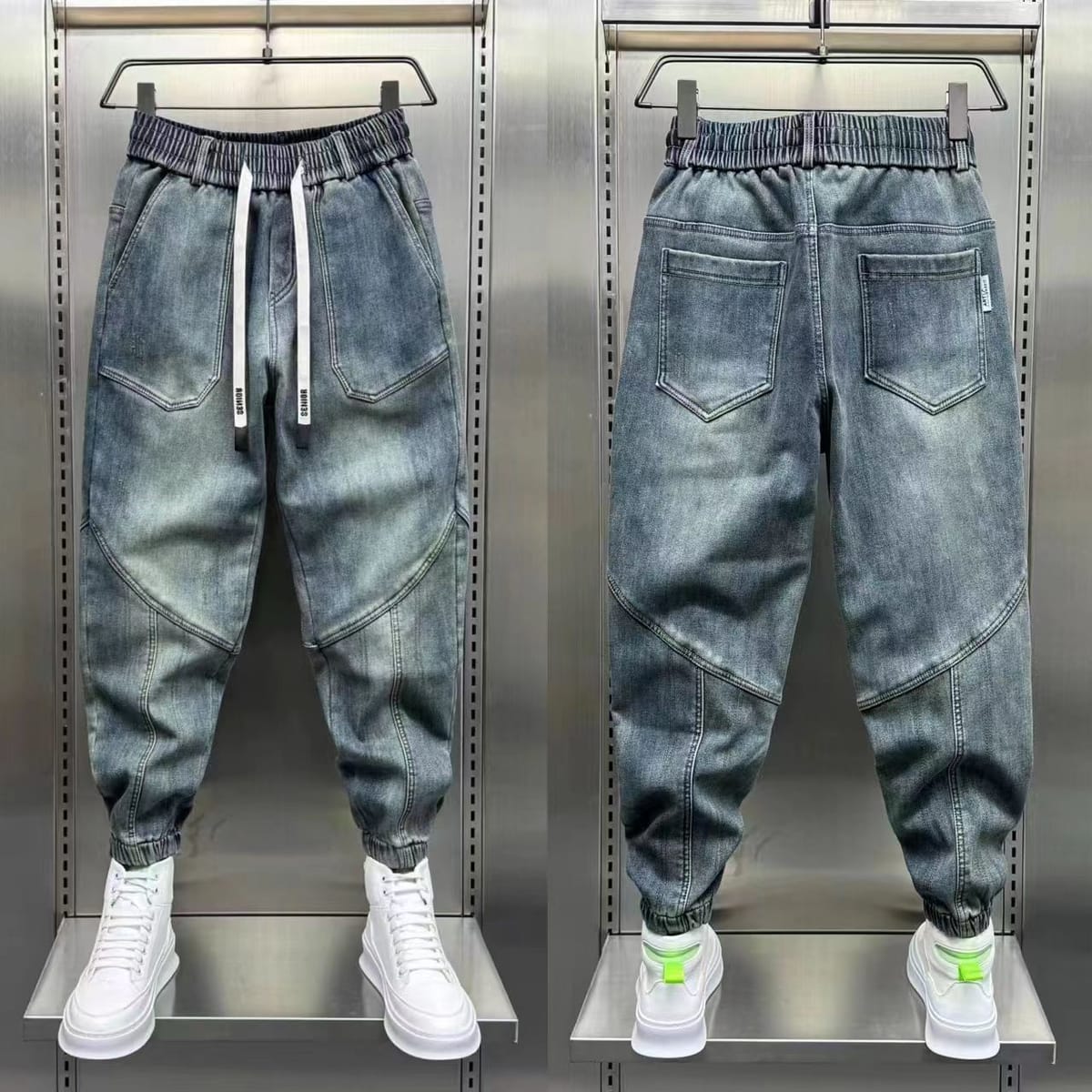 Blue Denim Jeans Loose Harem Pants Elastic Waist Cuffs Casual Spring Autumn Luxury Clothing Men korean 2024 New Men's Fashion