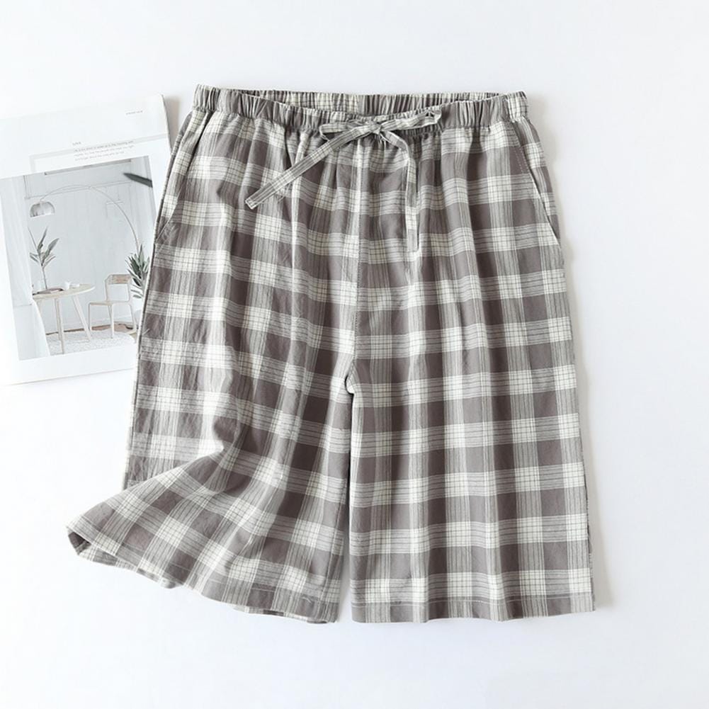 Regular Fit Men Shorts Men Printed Shorts Japanese Style Plaid Print Men's Summer Shorts with Elastic Waist Side Pockets
