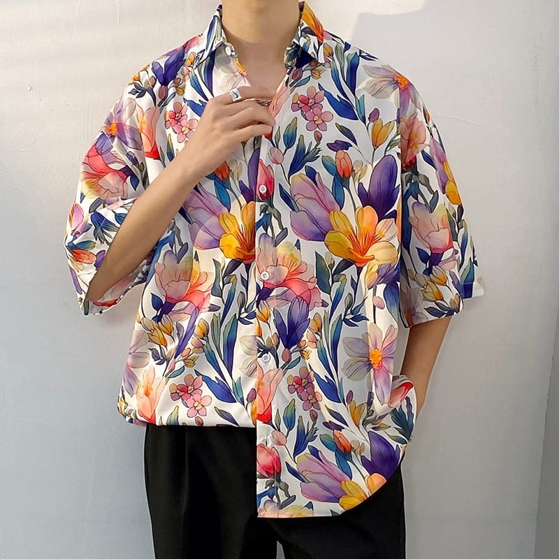 Hawaiian Style 2024 New Sanya Thailand Short Sleeved Floral Shirt Men's Hainan Island Casual Beach Wear