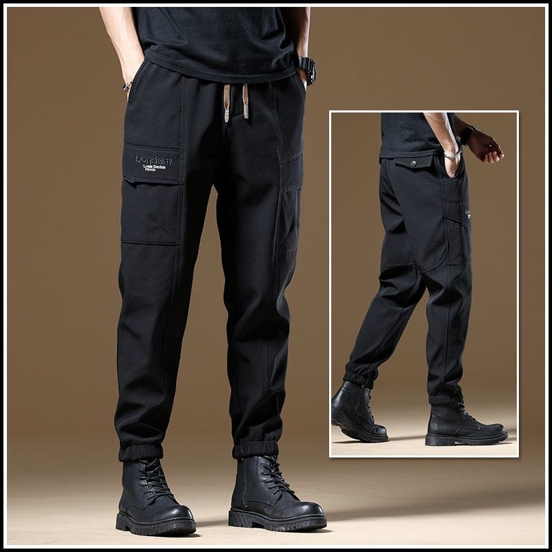 French workwear pants, men's trendy versatile leggings, spring and summer light colored drawstring casual pants with small feet