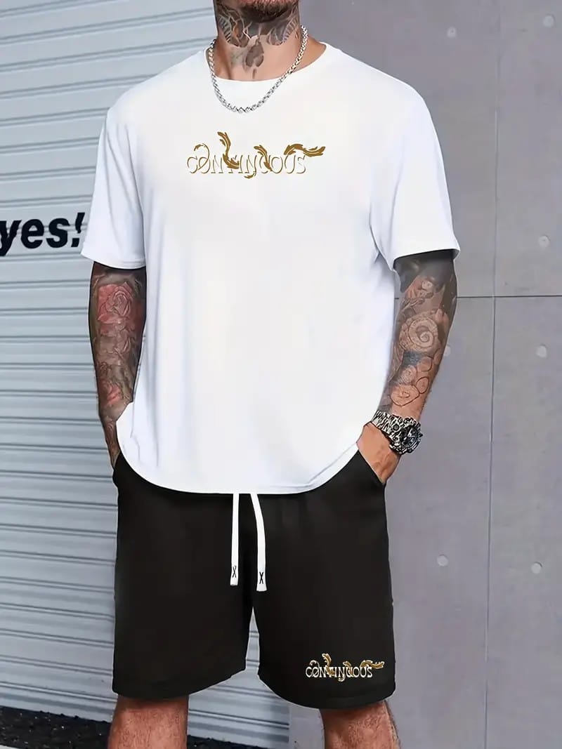 Simple Printing New Men's Suit Short-sleeved T-shirt And Sports Shorts Summer Casual Jogging Trousers Suit Men's Two-piece Suit