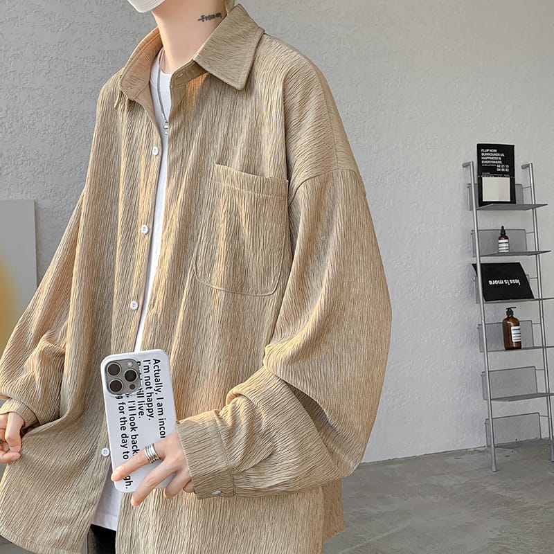 Men's Casual Shirt Tops Long Sleeve Harajuku Style Vintage Shirts Male Korean Shirt Single Breasted Clothes Large Size 5XL