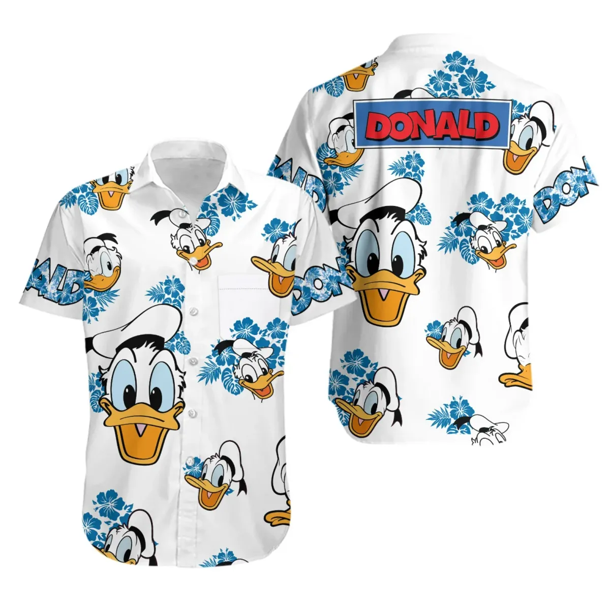 Donald duck Hawaiian Shirts Men's Short Sleeve Tops Disney Hawaiian Shirt Casual Beach Short Sleeve Vintage Button Down Shirt