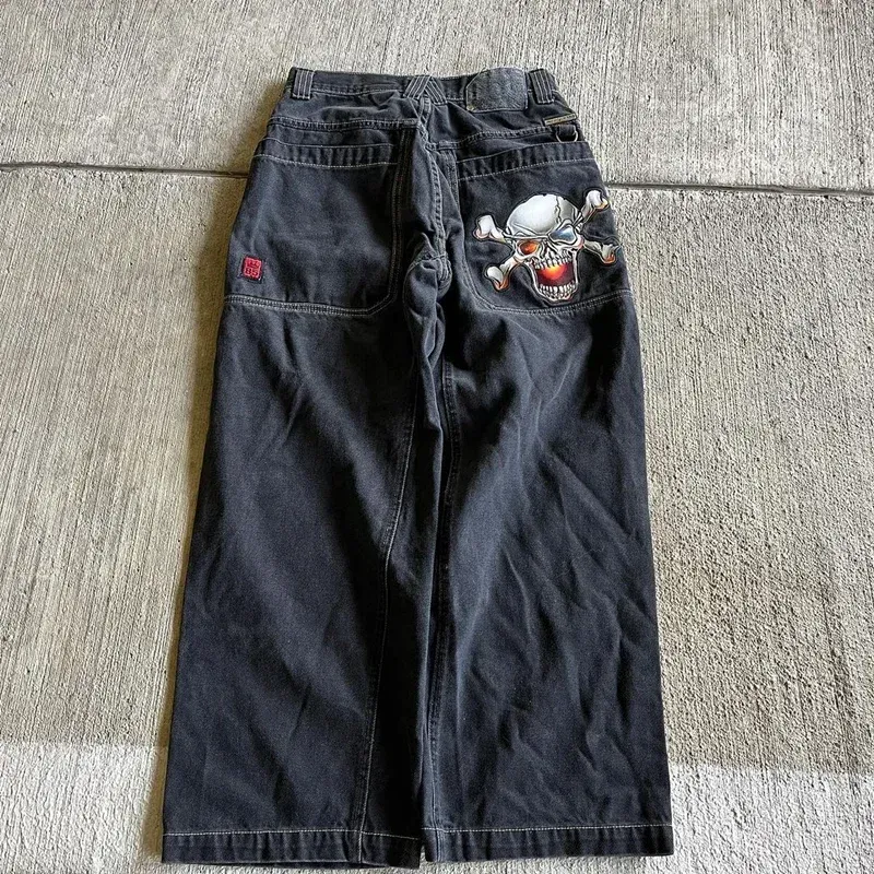 2024 American JCNO Loose Jeans Men's Y2K Retro Personality Skull Pattern Printing Harajuku Casual Couple Straight Loose Trousers