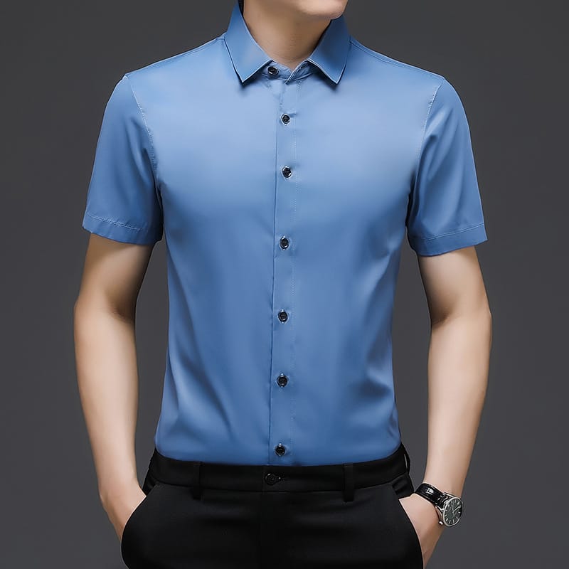 Summer New Solid Color Slim Fit Business Casual No Iron Short Sleeve Shirt Men's Business Office Shirt