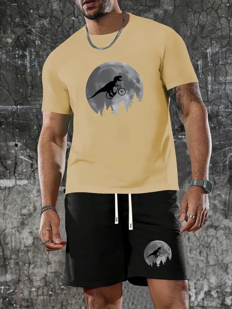 Summer Men's Casual Suit Street Fashion Suit Y2k Short Sleeve T Shirt and Lightweight Casual Home Shorts Set Loose Casual