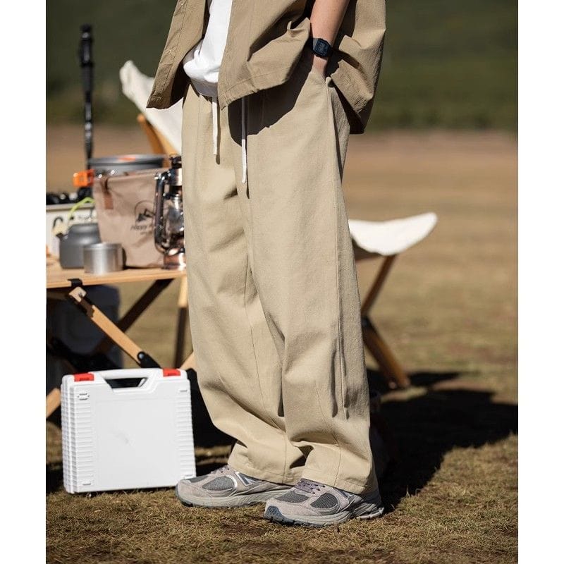 Spring Autumn New Fashion Solid Men's Clothing Elastic Waist Drawstring Casual Korean Pocket Simplicity Chaopai Straight Pants