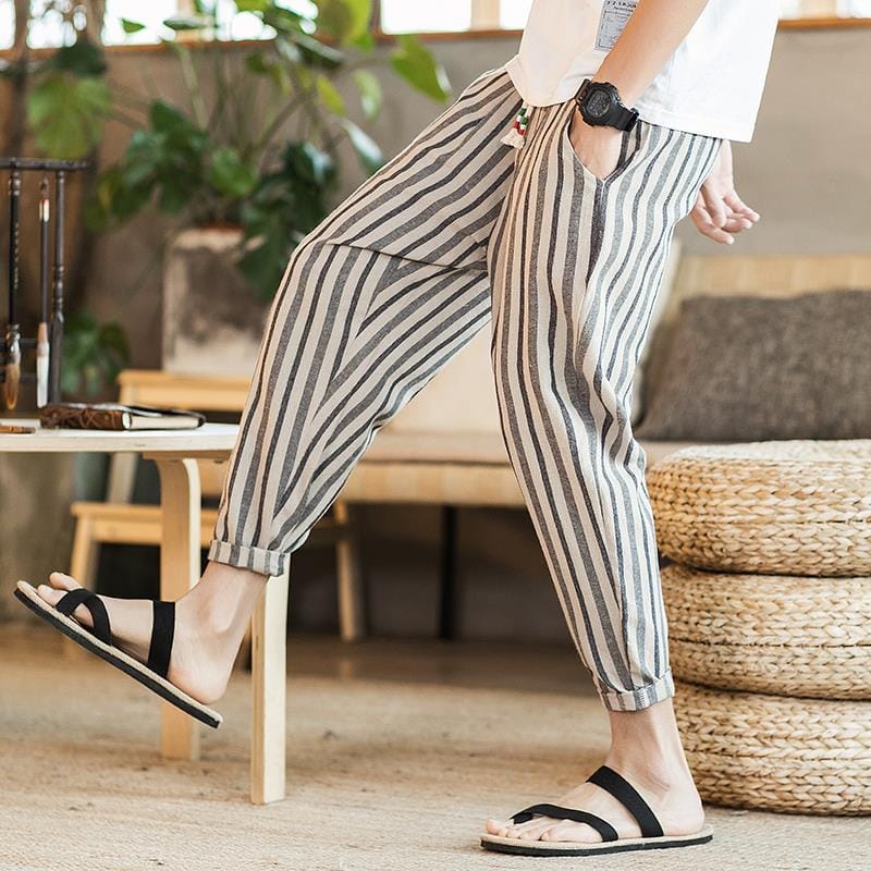 Spring Autumn New Fashion Elastic Waist Striped Men's Clothing Loose Drawstring Korean Pockets Y2K Trend All-match Casual Pants