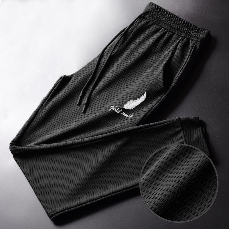 Men'S Summer Ice Silk Pants Mesh Breathable Casual Thin Quick Dry Pants Loose Elastic Beam Feet Pants Sports Fitness Trousers