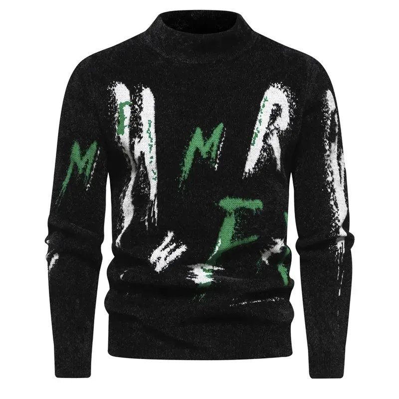 High Quality Trend Men's Casual New Imitation Mink Sweater Soft and Comfortable Warm Knit Sweater  Pullover TOPS