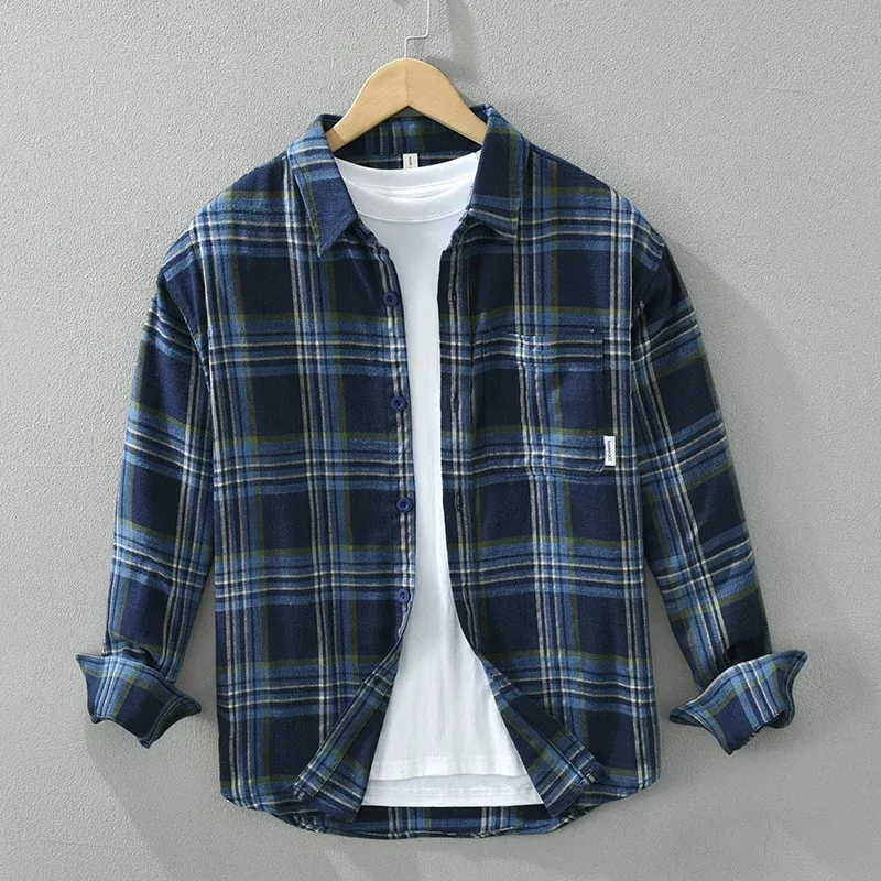 2024 New Fashion Striped Plaid Long Sleeve Shirt for Men New Loose Cotton Casual Lattice Shirt Men's Clothing
