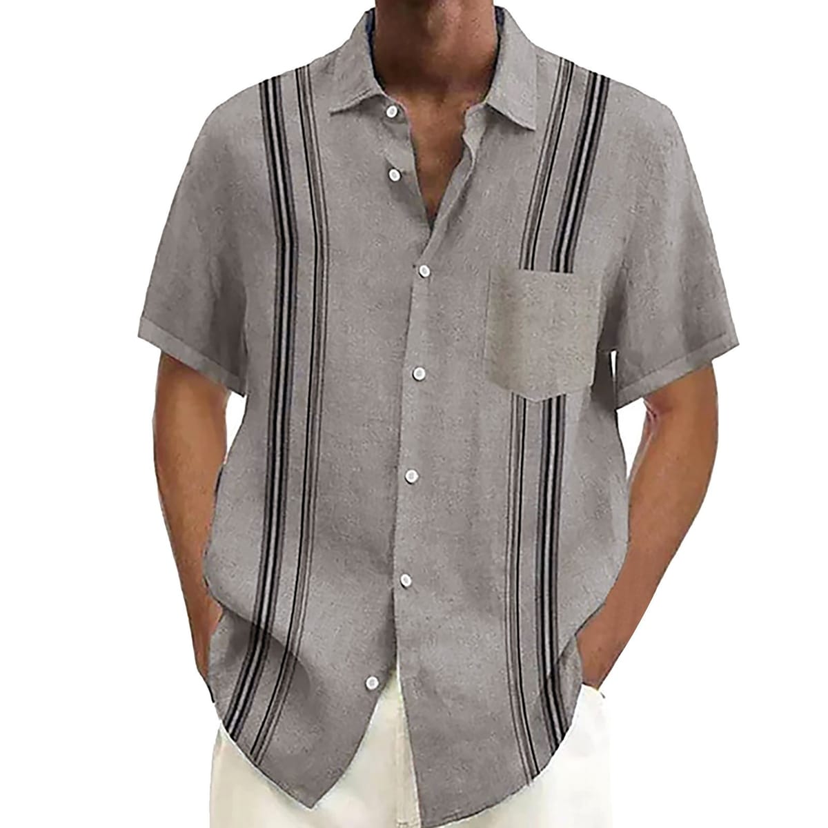 Hawaiian Men's Shirts 2024 Summer Vacation Seaside Short Sleeve Laepl Button Up Blouse Male Vintage Stripe Print Casual Camisole