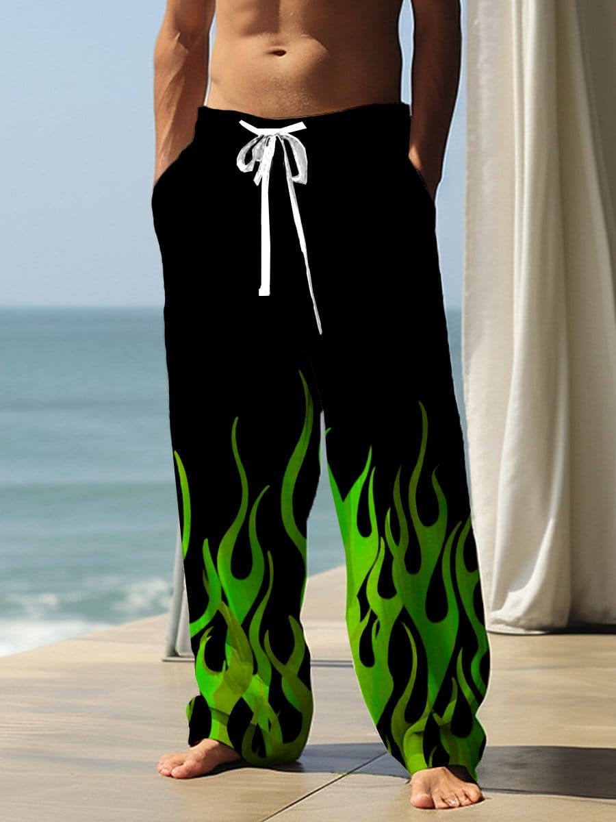 Flame Printed Loose Pants, Personalized Retro 2024 Wide Leg Pants, Animal Printed New Seasonal Men's Casual Floor Mop Pants WR6