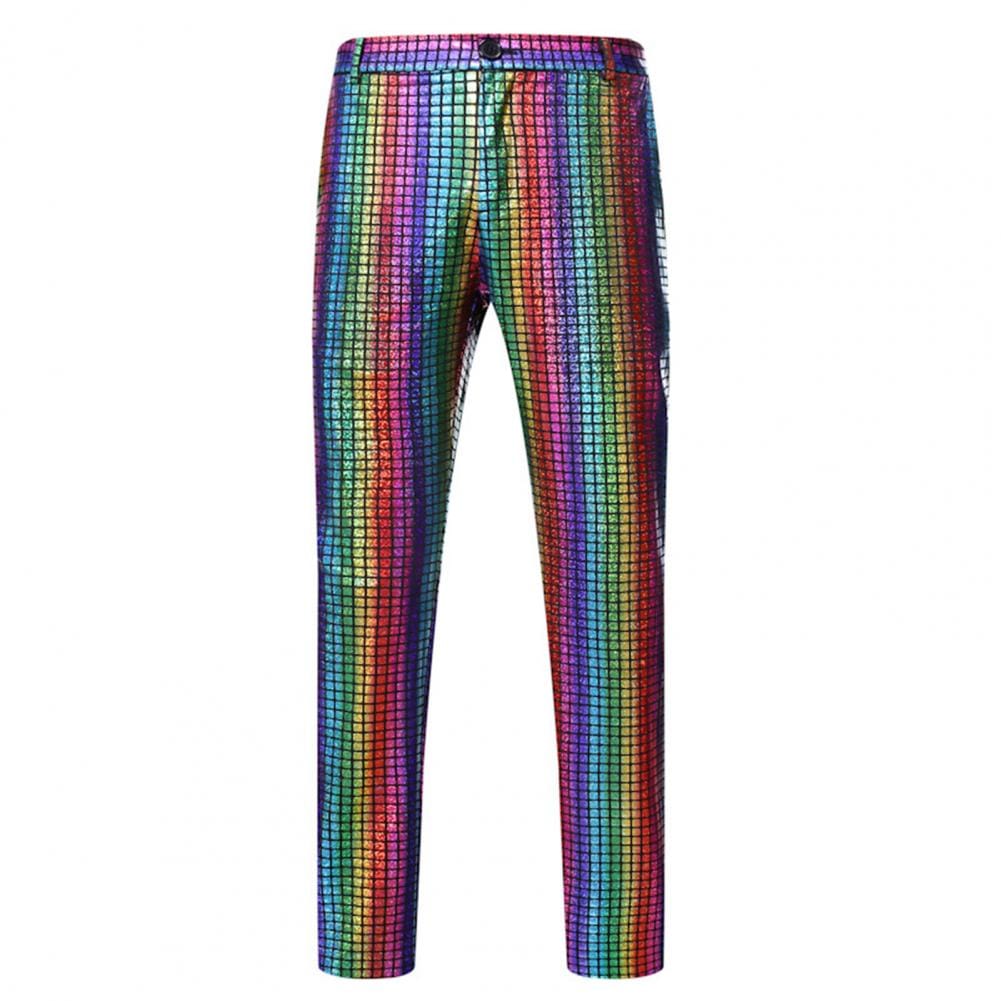Men Solid Pants High-quality Casual Pants for Men Sparkling Men's Disco Pants Rainbow Sequin Trousers for Nightclub Dj Stage