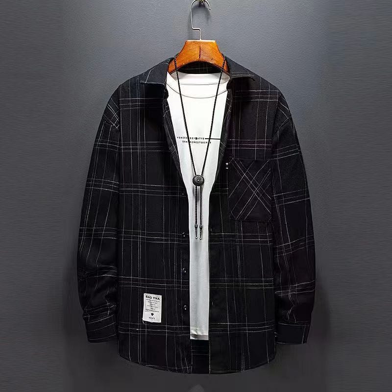 Spring Autumn Fashion Plaid Breathable Men's Clothing Shirts American Style POLO Collar Long Sleeve Buttons Loose Chaopai Blouse
