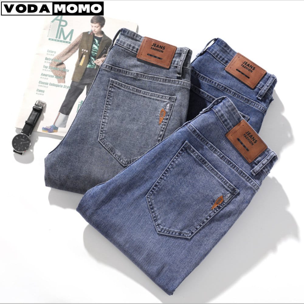 2023 Straight Lightweight Cotton Stretch Denim Men's Business Casual High Waist Thin Jeans pantalones hombre y2k streetwear