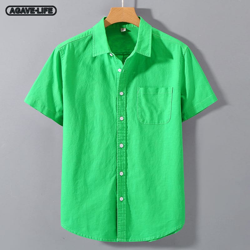 Linen Shirt Men's Summer Bussiness Short Sleeve Cotton Linen Clothes Men Thin Single Breasted Button Lapel Breathable Linen Tops