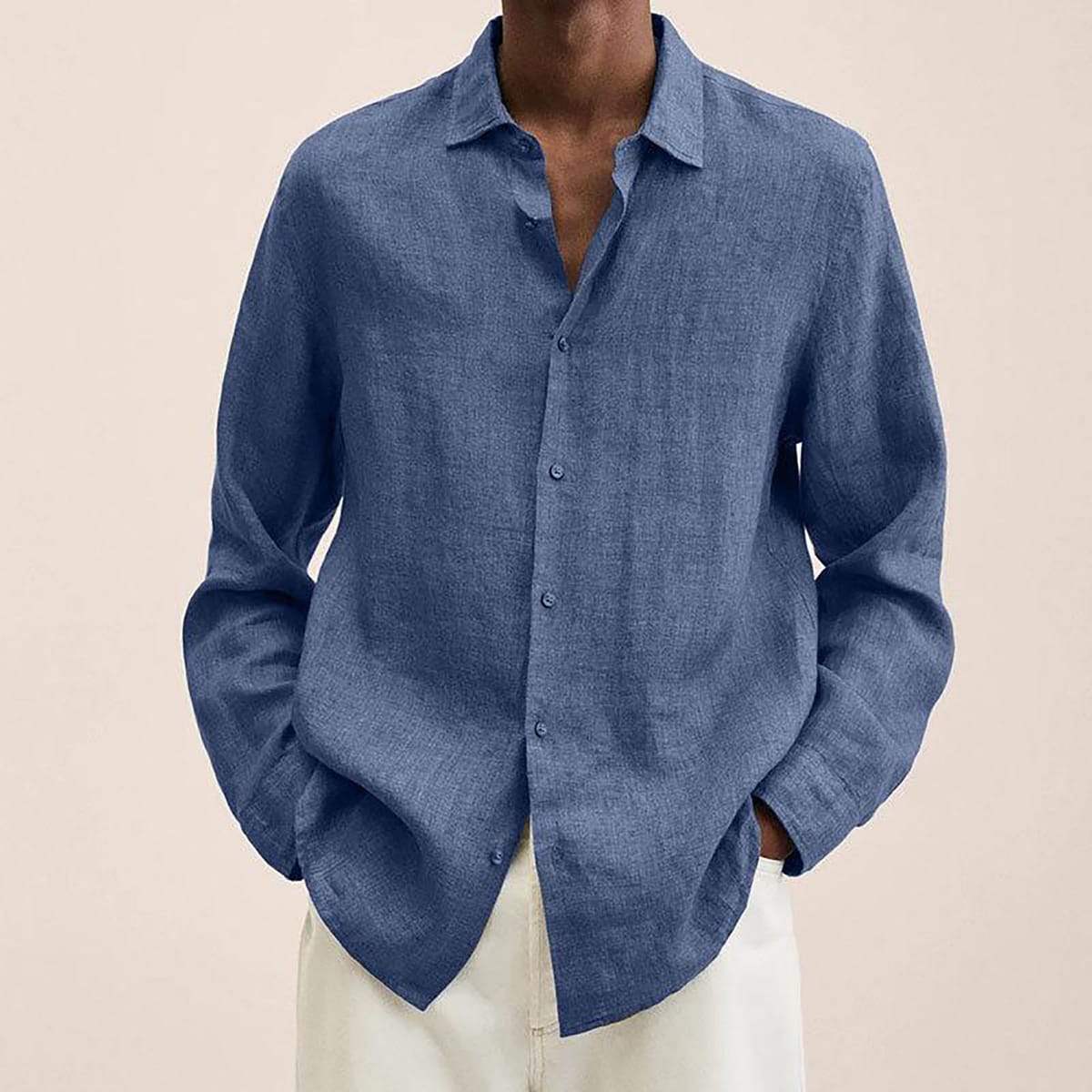 Men's Casual Autumn Long Sleeve Loose Fit Cotton Linen Button Down Shirt Mens Fashion