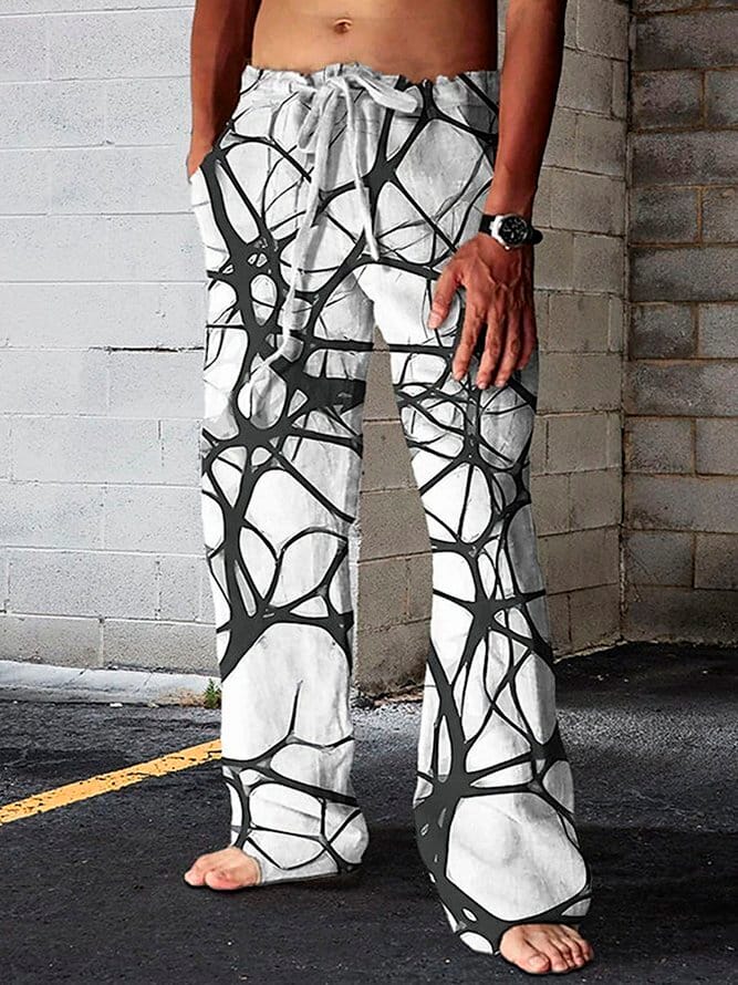 Leisure pants, personalized floor mop pants, plant leaves, 2024 men's new ethnic style