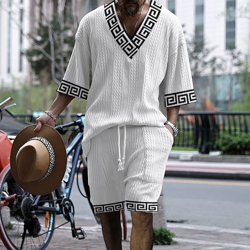 2024 Summer New Men's Suit Japanese And Korean Style Stripes Color Matching Loose Large Size Casual Men's Clothing Two-piece Set