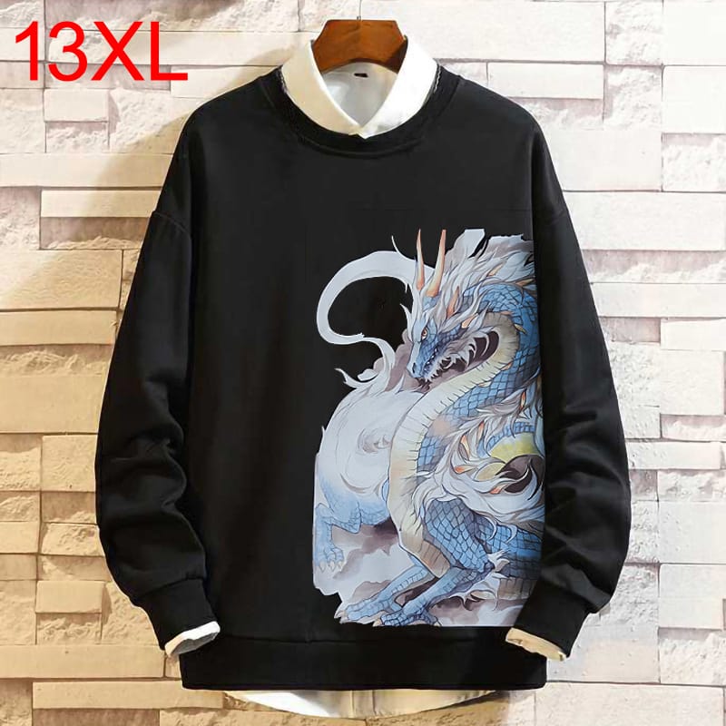 Plus size men's winter new plush thick round neck men with Print decoration loose men's hoodie 190kg 13xl tracksuit men