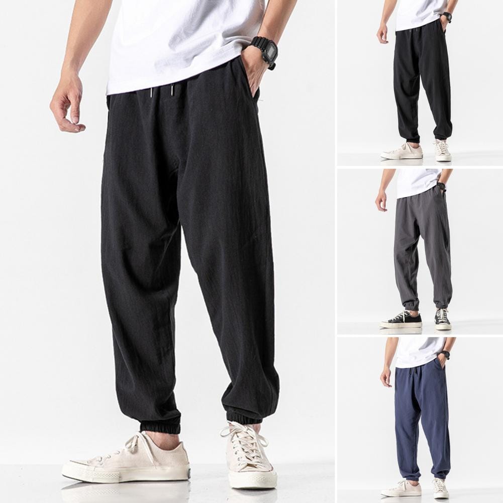 Men's Pants Vintage Thin Side Pockets Drawstring Elasticated Waist Slim High Quality Design Sweatpants Training Jogging