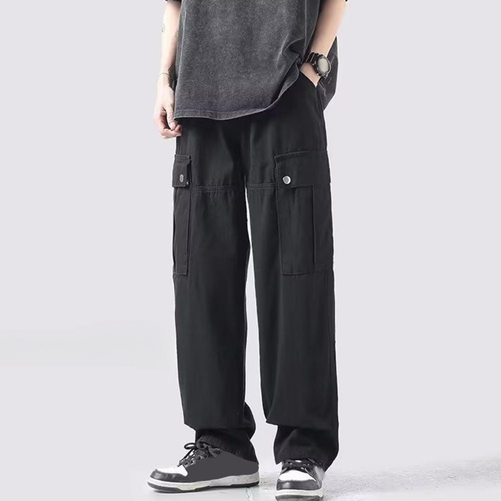 Men Wide Leg Trousers Men's Mid Waist Cargo Pants with Multiple Pockets Loose Fit Straight Leg Sport Trousers for Daily Wear