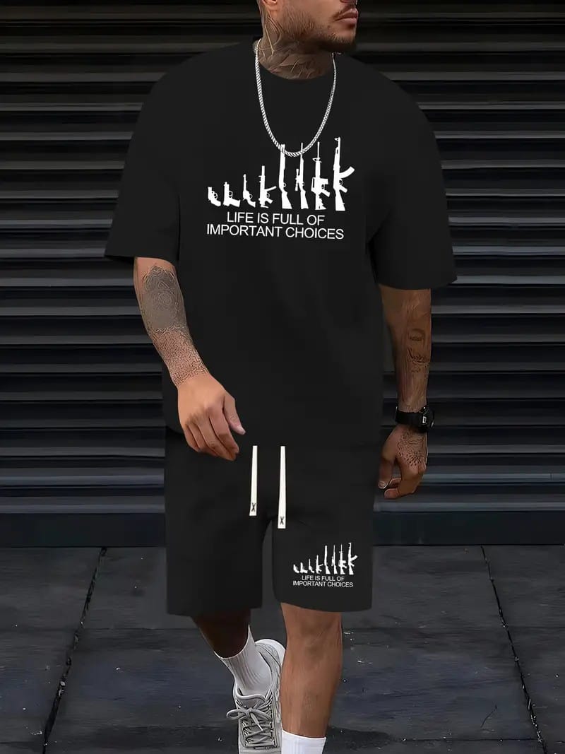 Men's Two Piece Sets, Short Sleeve T-Shirt and Trouser Sets, Running and Fitness Sportswear, Casual Fashion Sets, Plus Size Stre
