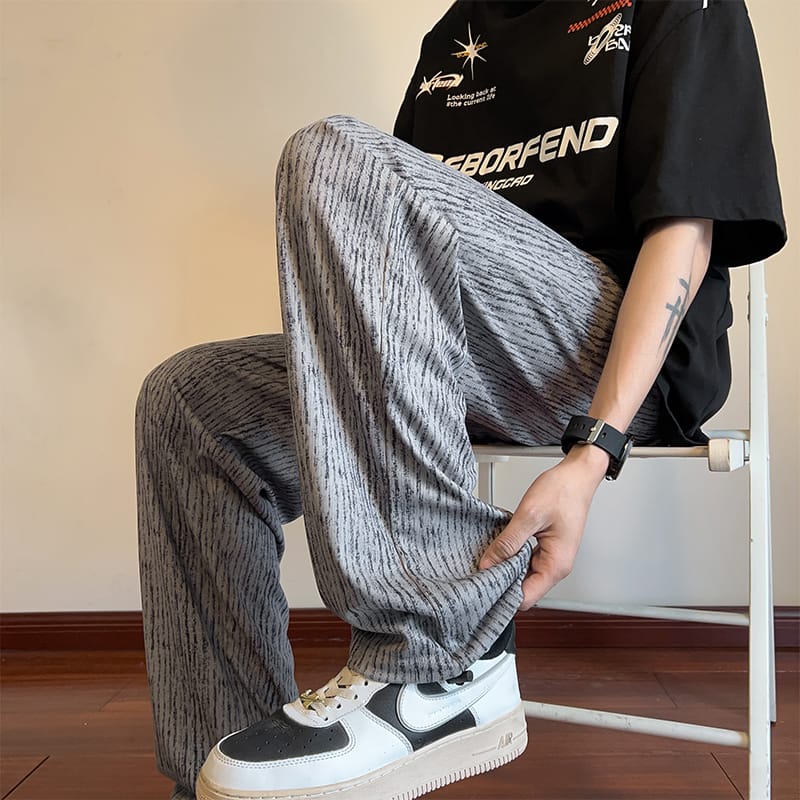 2024 New Spring and Summer Men's Draping Pants High Elastic Jacquard Large Size Ice Silk Pants Drawstring Couple Streetwear