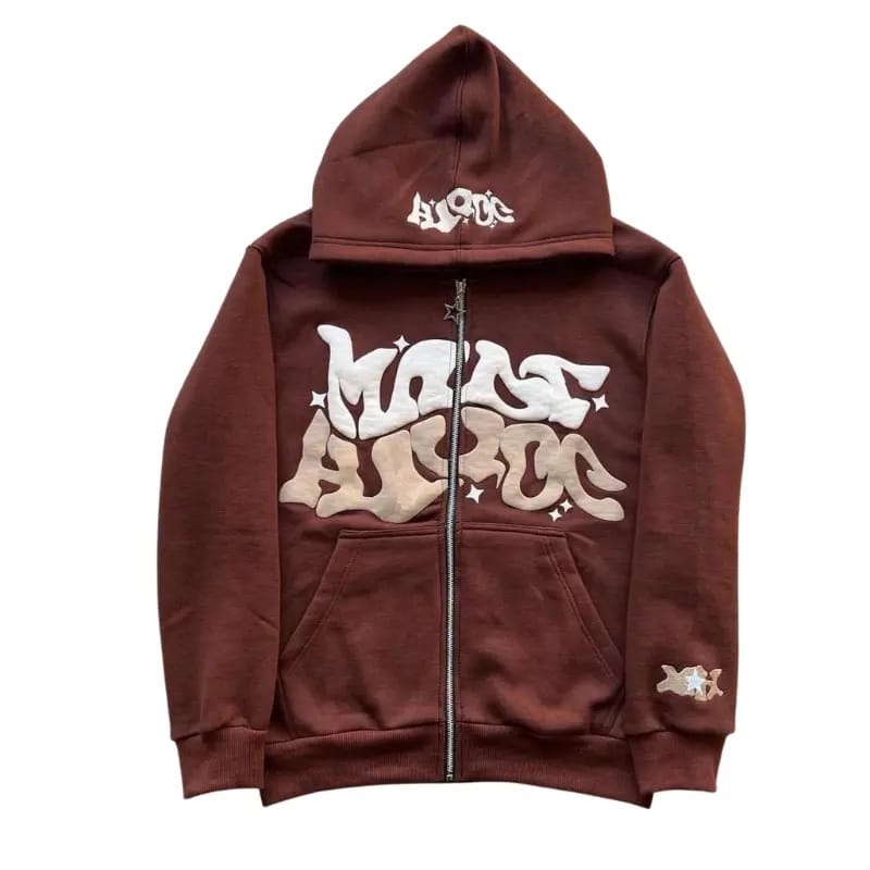 Y2K Letter Hoodie Women's Autumn/Winter Harajuku Zipper Hooded Sweatshirt Men's Gothic Hip Hop Large Street Hoodie