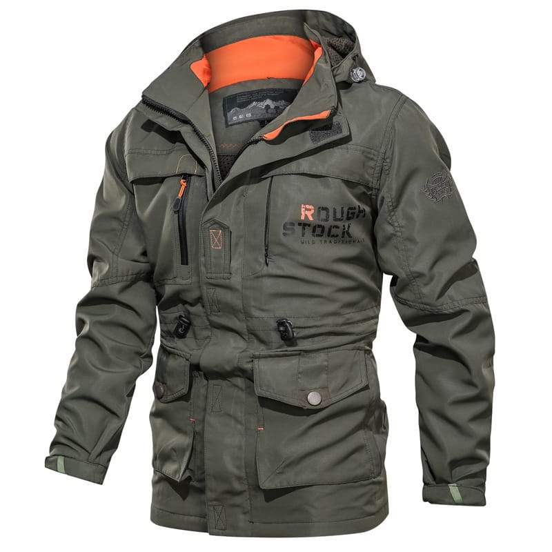 Spring Men's stormcoat New Solid Color Multi-pocket Fashion Trend Printing Outdoor Camping Hooded Coat Men's Windproof Jacket